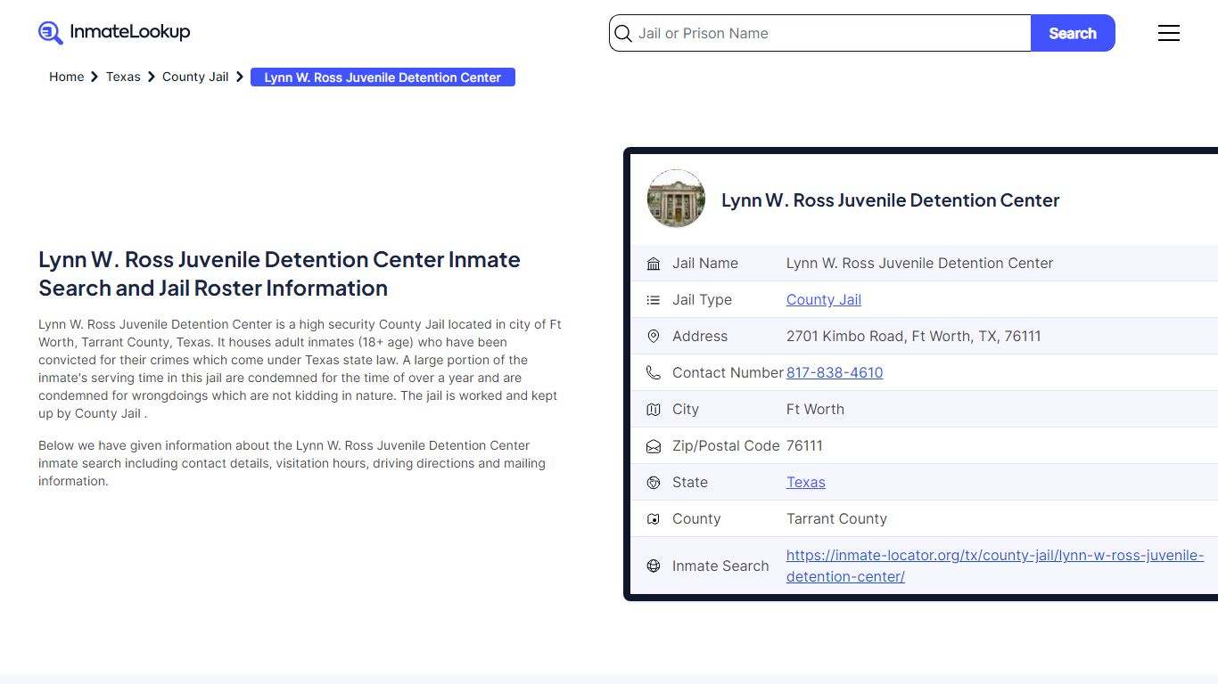 Lynn W. Ross Juvenile Detention Center (TX) Inmate Search and Jail ...
